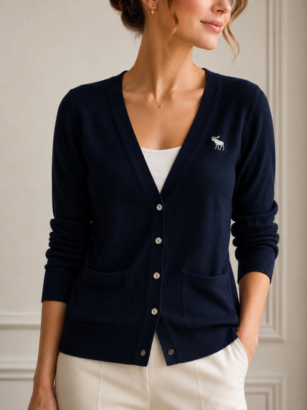 Abercrombie & Fitch Navy Button Front Cardigan Sweater Pockets Size Medium
